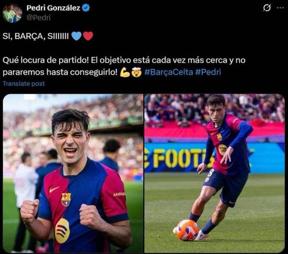 打进精彩进球，佩德里社媒晒庆祝照：直到最后，加油巴萨！